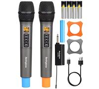 Berlingtone BR-105UM Dual UHF Wireless Dynamic Handheld Microphone Systems, 60 canali di frequenza regolabili, con eco, alti, bassi con ricevitore ricaricabile, per karaoke, DJ, fino a 60 m di gamma