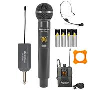 Berlingtone Sistema di microfono wireless UHF doppio, con microfono per cuffie, 60 canali di frequenza regolabili, con ricevitore ricaricabile, karaoke, matrimoni, DJ, feste, chiesa, portata fino a 60