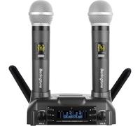Berlingtone Sistema microfonico wireless UHF professionale, doppio dinamico, ricarica wireless magnetica, 200 canali di frequenza regolabili per karaoke, riunioni, chiesa, portata fino a 60 m, BR-60UM