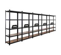 BERLINLODGE Mega Deal | 5x Scaffale da soggiorno Ragnar | AxLxP 180x90x40cm | Portata per ripiano 100kg | Marrone Vintage Nero