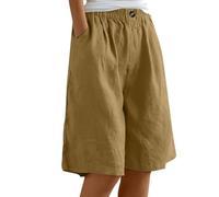 Bermuda Cotone Donna Estivi al Ginocchio Pantaloncini Lino Donna Leggeri Pantaloni Corti Eleganti Curvy Elastico in Vita Shorts Gamba Larga Baggy Pantaloncini Larghi Spiaggia Taglie Forti per Sportivi