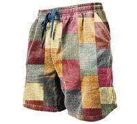 Bermuda da uomo, 5XL, in lino, da spiaggia, a quadri, patchwork, da spiaggia, traspiranti, per il tempo libero, comodi, leggeri, per allenamento, estivi, Colore: rosso, m