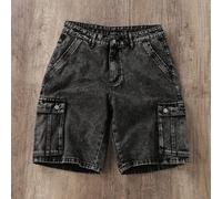 Bermuda in jeans a lavaggio acido grigio scuro da uomo: stile casual da strada d'avanguardia con dettagli della zip L,M,S,XL,XXLColore unicoDenim