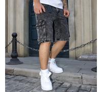 Bermuda in jeans a lavaggio acido grigio scuro da uomo: stile casual da strada d'avanguardia con dettagli della zip L,M,S,XL,XXLColore unicoDenim