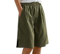 Bermuda Lino Donna, Pantaloncini Estivi Donna Pantaloni Corti Estivi con Tasche Bermuda Pantaloncini Lavoro Casual Gamba Larga Shorts Sportivi Short Lino Donna per Spiaggia Sport E Tempo Libero