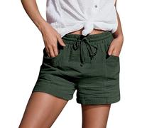 Bermuda Lino Donna, Pantaloni Cotone Donna Estivi Pantaloni Corti Estivi con Tasche Bermuda Pantaloncini Lavoro Casual Gamba Larga Shorts Sportivi Shorts Donna Casual per La Spiaggia Il Tempo Libero