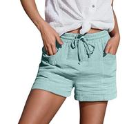 Bermuda Lino Donna, Pantaloni Cotone Donna Estivi Pantaloni Corti Estivi con Tasche Bermuda Pantaloncini Lavoro Casual Gamba Larga Shorts Sportivi Shorts Lino Donna per La Spiaggia Il Tempo Libero
