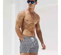 Bermuda Mare Uomo A Righe Verticali Bianco Nero Con Coulisse YAN0649