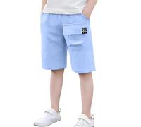 Bermuda per ragazze Pantaloncini da ciclismo Cotone Lino Tasche Elastiche Lunghezza al Ginocchio Pantaloni Corti Ragazze Atletica Danza Calcio Spiaggia Fondo Bambini Estate Leggero Casual Short