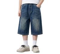 Bermuda Ragazzo Jeans, Pantaloncini Capri in denim da ragazzo per l'estate leggeri gamba dritta vestibilità ampia casual versatili con elastico in vita morbidi traspiranti lavabili in lavatrice comodi