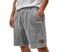 Bermuda Uomo Estivi Velluto A Coste Tinte Unite con Tasche Bottone - Abbigliamento Uomo Pantaloncini Vintage Casual Basic Moda, Short Spiaggia Sportiva da Casa Grigio XL