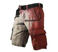 Bermuda Uomo - Pantaloni Cargo da Uomo da Lavoro A Gamba Dritta Casual con Stampa di Lettere E Disegno di Macchie di Sangue per L'Uso Quotidiano All'Aperto in Primavera Estate E Autunno (Red3 XXL)