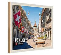 Bern Old Town | Svizzera | Targa in legno nostalgico | Decorazione | 40 cm x 30 cm