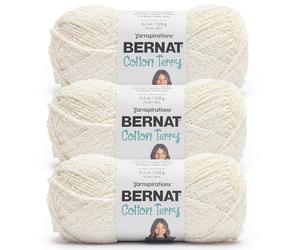 Bernat Gomitolo di cotone spugna di cotone, confezione da 3 pezzi, 120 g, 47% cotone, 32% acrilico, 21% nylon, pettinato, taglia M, 209 m, per lavorare a maglia, uncinetto e amigurumi