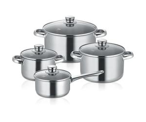 Berndes Set di 4 pentole New Roma, in acciaio inox, adatte a induzione, pentole con coperchio