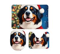 Bernese Mountain Dog Christmas Copriwater Set 3 Pezzi, Tappeto Con Profilo A U Morbida Zerbino Per La Casa Toeletta