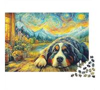Bernese Mountain Dog in Cozy Cabin Puzzle da 1000 Pezzi Regalo per Adulti San Bernardo Sotto il Cielo Stellato Premium Spesso Robusto Alta Qualità Sfidante Difficile Antistress 38x26cm/1000pcs