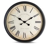 Bernhard Products Large Decorative Wall Clock 20 Inch Silent Non Ticking Battery Operated Quartz Vintage Stylish with Rustic Black Rim for Home Living/Dining Room Kitchen & Over Fireplace