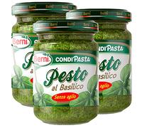 Berni Condipasta Pesto al Basilico Senza Aglio Conserva Condimento per Primi Piatti Tartine e Torte Salate - 3 Vasetti da 135g