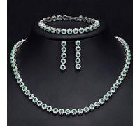 Bernice Funk Collana Orecchini Set Di Anelli Set Di Gioielli per Donna Elegante Elegante Set da Sposa Orecchini Collana Bracciale 3 Pezzi 3A Zircone Collana in Oro Bianco Ipoallergenicoverde