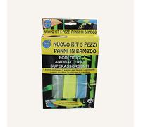 BerniGroup Nuovo Kit 5 Pezzi Panni in Bamboo Ecologici Antibatterici Superassorbenti 3 Panni Multiuso 1 Panno Pavimenti 1 Panno Occhiali