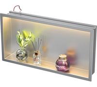 Bernkot Acciaio inox doccia 600 mm x 300 mm spazzolato con luce a LED impermeabile senza piastrelle necessarie nicchia da parete per bagno stoccaggio tramite montaggio