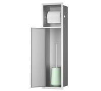 Bernkot Armadio da incasso in acciaio inox per set di spazzole per WC, con porta carta igienica, 63 x 15 x 15 cm, spazzolato