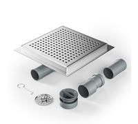 Bernkot DN50 DN40 - Canna da doccia quadrata 20 x 20 cm, sifone a 360 ° con antiodore e colino per capelli in acciaio inox con grondaia di scarico del pavimento molto piatto