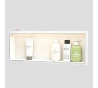 Bernkot Doccia a muro in acciaio inox, nicchia impermeabile con luce a LED, doccia incorporata 90 x 30 x 10 cm, letto singolo, box doccia incorporato, bianco