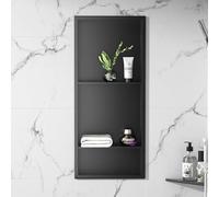 Bernkot Doccia a nicchia in acciaio inox, 75 x 30 cm, colore nero opaco, senza piastrelle di ceramica, con parete divisoria, vano bagno, installazione a parete