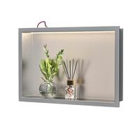 Bernkot Doccia a parete in acciaio inox con LED, mensola doccia da incasso, doppio strato, nicchia per bagno, 60 x 30 cm, senza piastrelle, nero