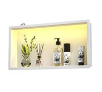 Bernkot Doccia a parete in acciaio inox con LED RGB, nicchia da parete, con telecomando, 60 cm x 30 cm, colore: bianco