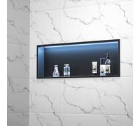 Bernkot Doccia a parete in acciaio inox con LED RGB, nicchia da parete, con telecomando, 90 cm x 30 cm, colore: nero