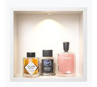 Bernkot Doccia da parete in acciaio inox con downlight, 30 cm x 30 cm, impermeabile, senza piastrelle necessarie, ripostiglio da bagno, nicchia, bianco