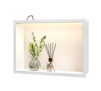Bernkot doccia in acciaio inox 45x30 cm, bianco, con luce guidata, impermeabile, senza piastrelle, necessaria nicchia da parete per l'installazione in montagna