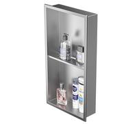 Bernkot Doccia in acciaio inox argento 60 x 30 cm non necessita di piastrelle da parete doppio scaffale doccia a incasso per riporre in bagno, montaggio a incasso