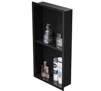 Bernkot Doccia in acciaio inox nero, 60 x 30 cm, senza piastrelle necessarie, doppio scaffale per doccia a incasso per riporre in bagno, montaggio a incasso