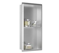 Bernkot In acciaio inox spazzolato, 60 × 30 × 10 cm, con ripiani doppi non necessari, nicchia da parete per il bagno, montaggio a filo di superficie, argento