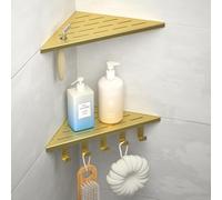 Bernkot mensola doccia angolare in acciaio inox 304,mensola angolare per doccia con ganci in acciaio per pareti piastrellate, mensola da incasso per la ristrutturazione del bagno, 245mm,Oro