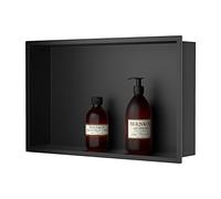 Bernkot Nicchia doccia in acciaio inox, 50,8 x 30,5 cm, nero opaco, nessuna piastrella necessaria, mensola da incasso a parete per bagno, installazione sopra montaggio