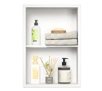 Bernkot Nicchia per doccia in acciaio inox, 45 x 30 cm, doppio ripiano, resistente, ideale per l'espansione e ristrutturazione del bagno, senza piastrelle, nicchia da parete con montaggio sopra