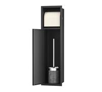 Bernkot Portarotolo carta igienica da incasso in acciaio inox con porta scorrevole, armadietto da bagno con porta carta igienica per scopino, nero, 66 x 18 x 15 cm
