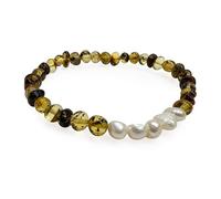 Bernstein by Kindl Ambra e perle d'acqua dolce da donna, misura 18-19, vera ambra baltica e perle d'acqua dolce, bracciale con perle naturali, gioielli estivi da donna, elegante e naturale