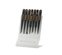 Bernstein ESD Set di 7 pinzette in plastica antistatica, pinzette di precisione per applicazioni di elettronica e laboratorio con supporto, pinzette a punta