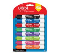 Berol Dry Wipe Whiteboard Marker Pens Chisel Tip Assorted Colours 8 Count