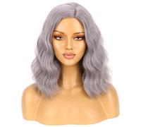 BERON Parrucca grigia da donna, capelli corti ricci ondulati, colore grigio, resistente al calore, parrucca sintetica per travestimenti, cosplay, feste o uso quotidiano