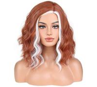 BERON Parrucca sintetica con riflessi castano chiaro platino, per donne e ragazze, lunghezza alle spalle, ondulata, resistente al calore, per cosplay, feste in costume o tutti i giorni