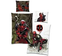 BERONAGE Deadpool - Biancheria da letto double-face, 135 x 200 cm + 80 x 80 cm, 100% cotone Renforcé di qualità con cerniera YKK, maschera anti-eroe Marvel Comic