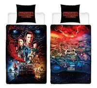 BERONAGE Stranger Things-Biancheria da letto Hawkins 135 cm x 200 cm + 80 cm x 80 cm,100% cotone rinforzato di qualità Eleven Dustin Hopper Mike Demogorgon Monster Creels,misura tedesca con chiusura