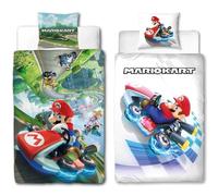 BERONAGE Super Mario Kart - Biancheria da letto per bambini Combo - 135 x 200 cm + 80 x 80 cm - 100% cotone Renforcé Linon - Biancheria da letto con motivi Mario, Bowser & Co. - Gara - Chiusura lampo